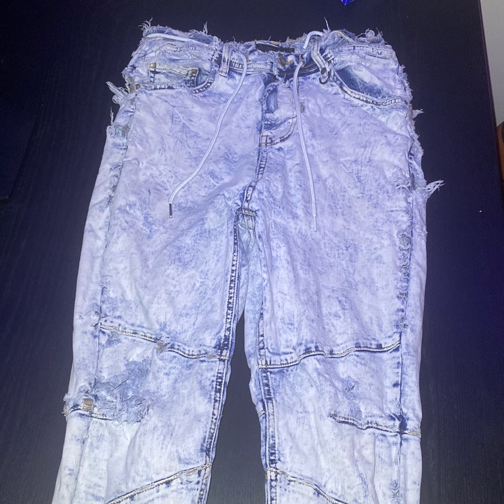 Hyper denim distressed pants